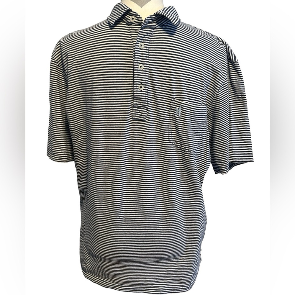 Johnnie-O Men’s Black White Striped Polo Shirt Short Sleeve Classic Fit